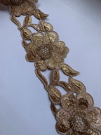 Product Title: Premium Metallic Rose Gold & Silver 3D Floral Pearl Lace Trim