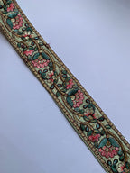 Premium Silk Thread Floral Vine & Golden Zari Embroidered Trim