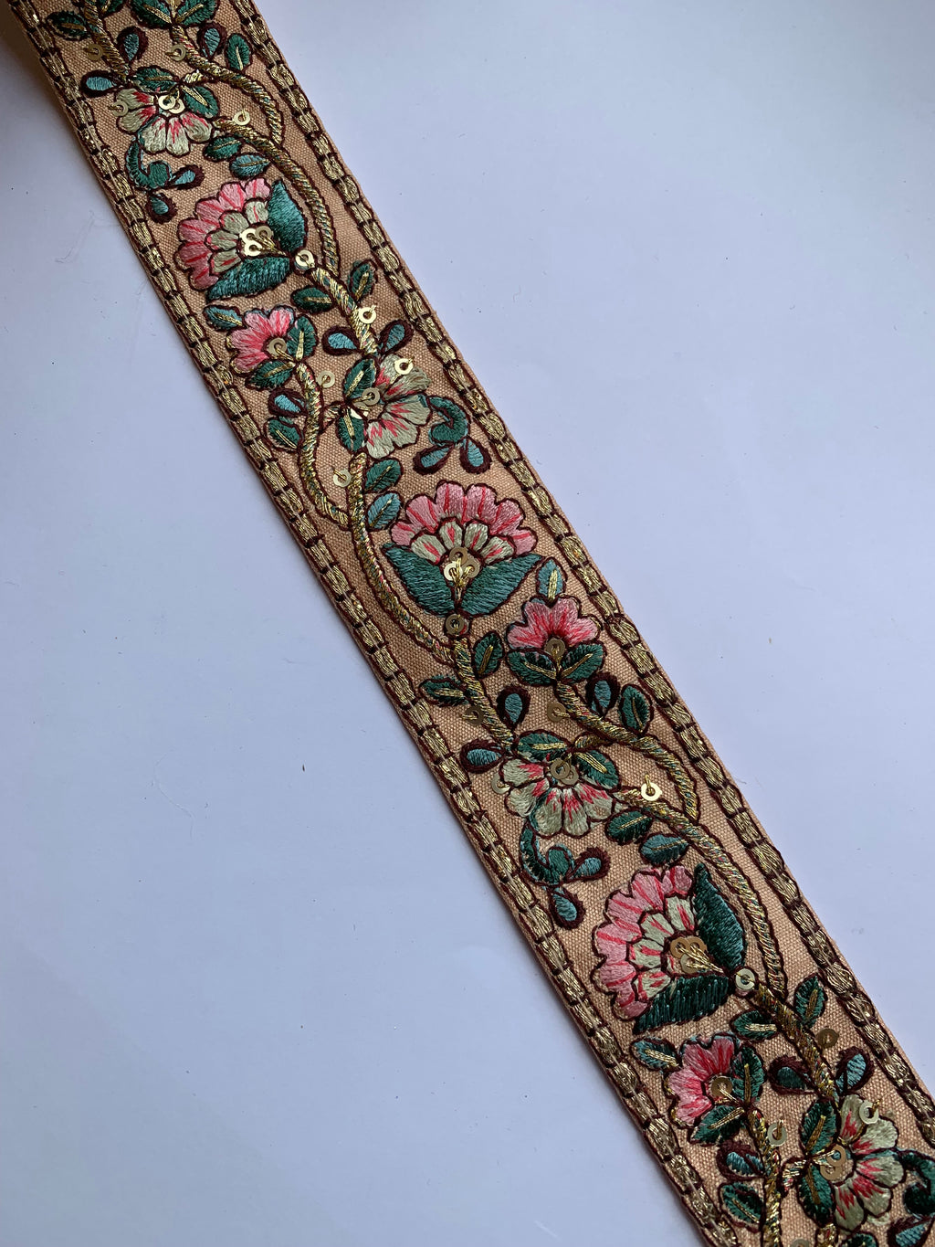 Premium Silk Thread Floral Vine & Golden Zari Embroidered Trim