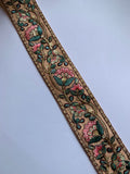 Premium Silk Thread Floral Vine & Golden Zari Embroidered Trim