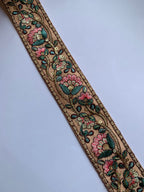Premium Silk Thread Floral Vine & Golden Zari Embroidered Trim