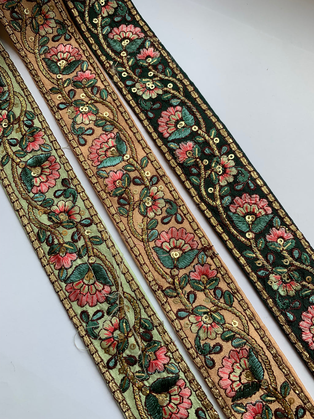 Premium Silk Thread Floral Vine & Golden Zari Embroidered Trim