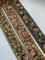 Premium Silk Thread Floral Vine & Golden Zari Embroidered Trim