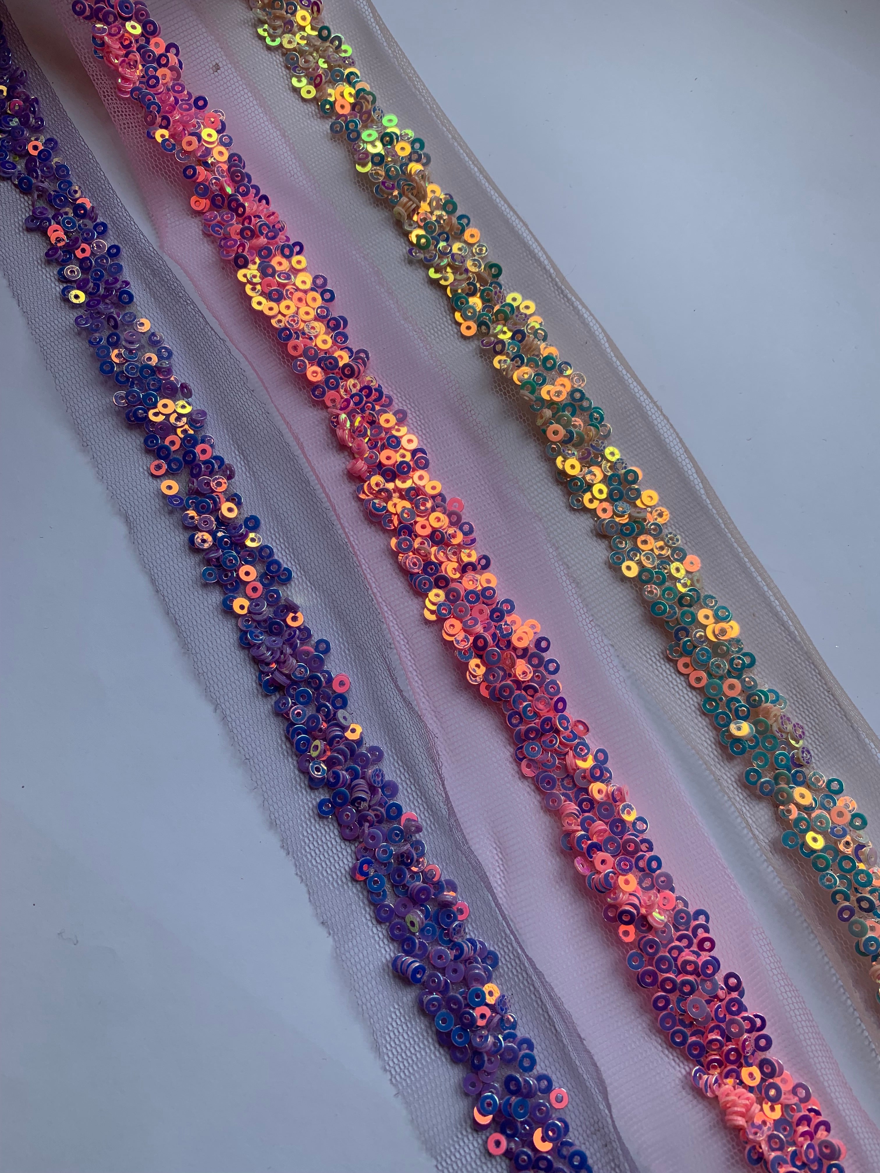 Sparkling Iridescent Sequin Embroidery on Soft Tulle Net Lace