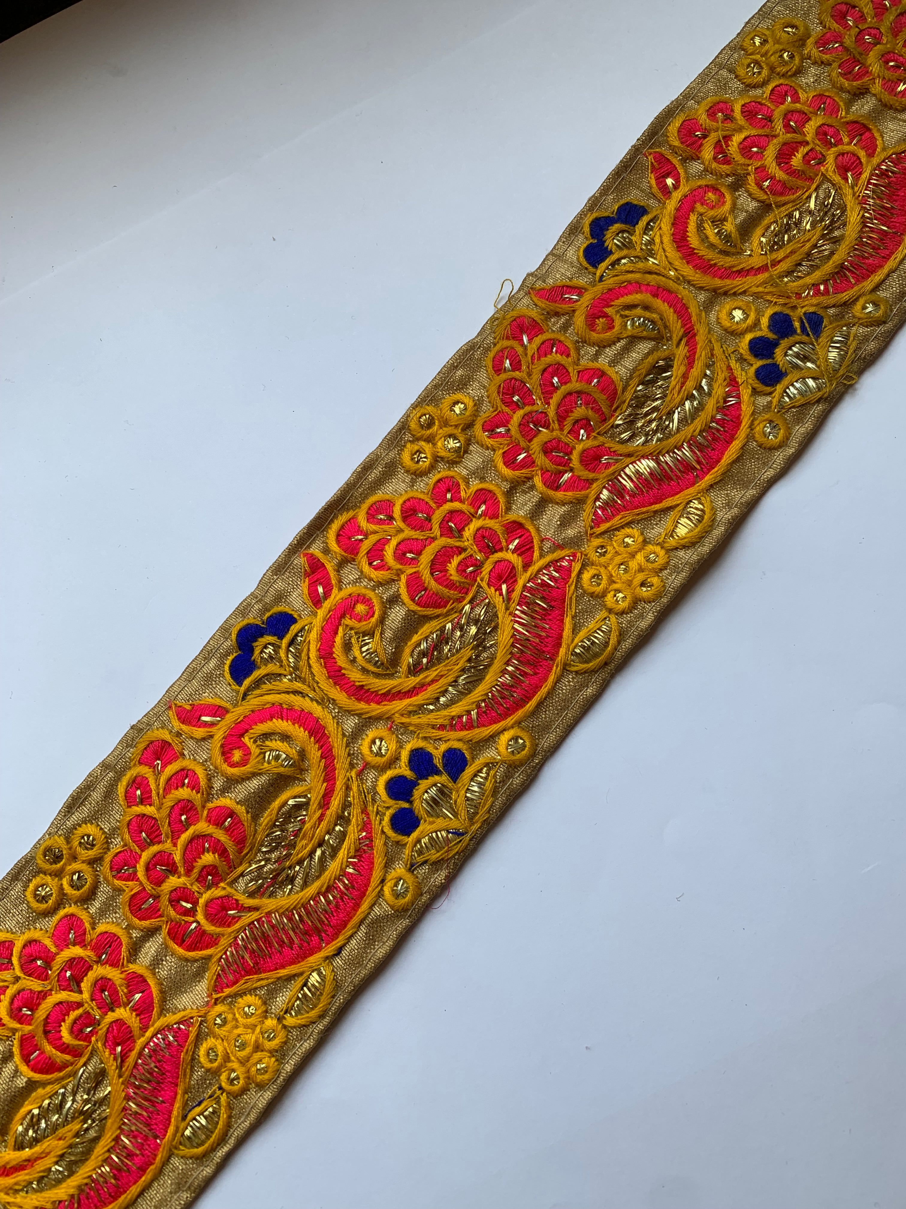Vibrant Embroidered Peacock Motif Fabric Border