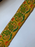 Vibrant Embroidered Peacock Motif Fabric Border