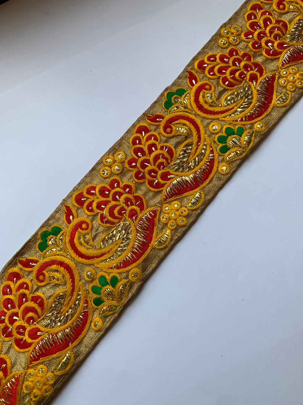 Vibrant Embroidered Peacock Motif Fabric Border