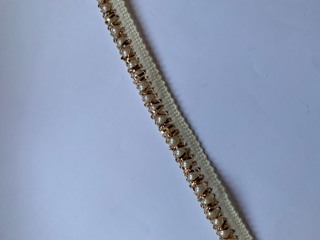Handcrafted Pearl and Zari Braided Border Trim for Home Decor and Crafts