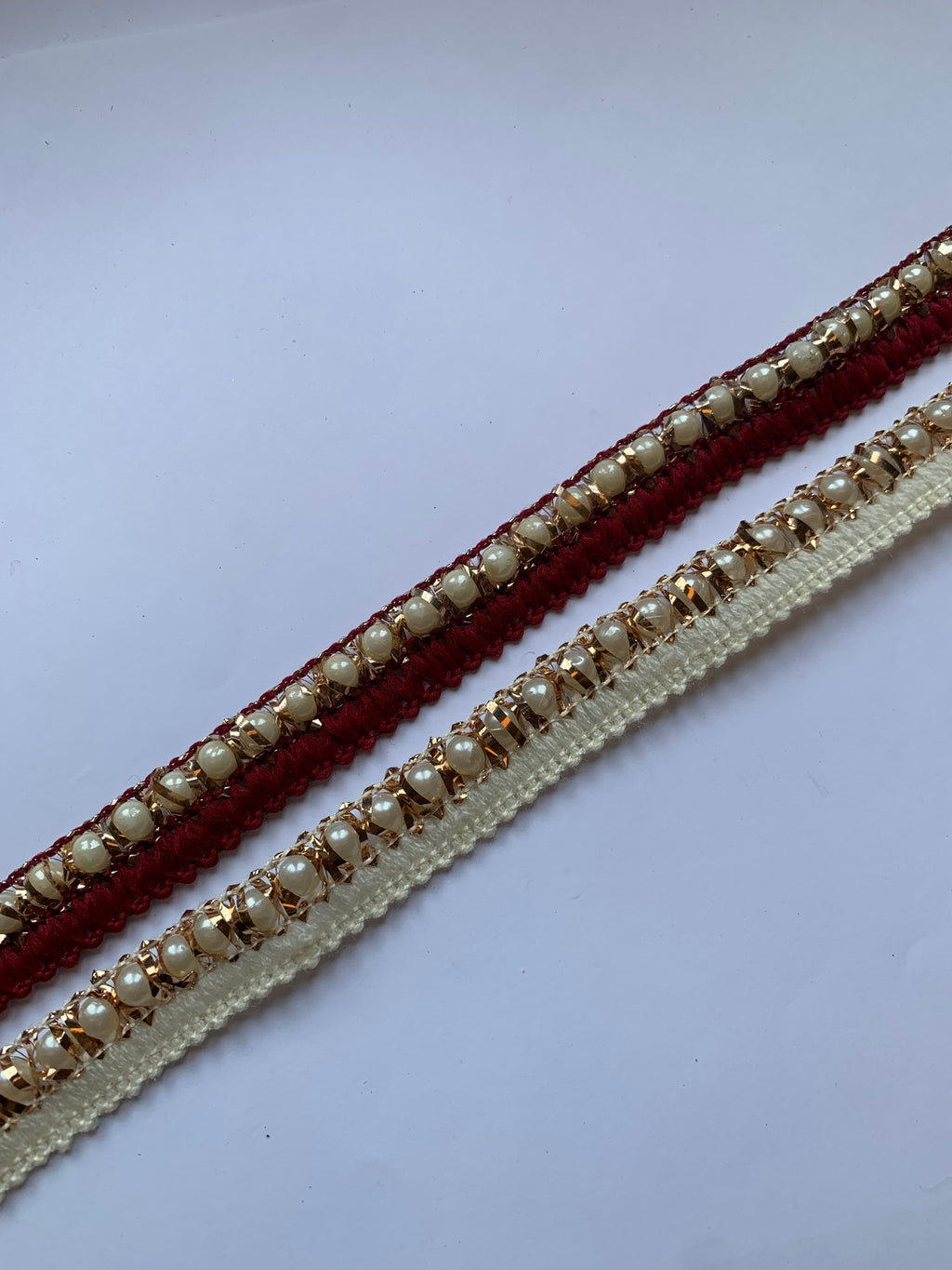 Handcrafted Pearl and Zari Braided Border Trim for Home Decor and Crafts