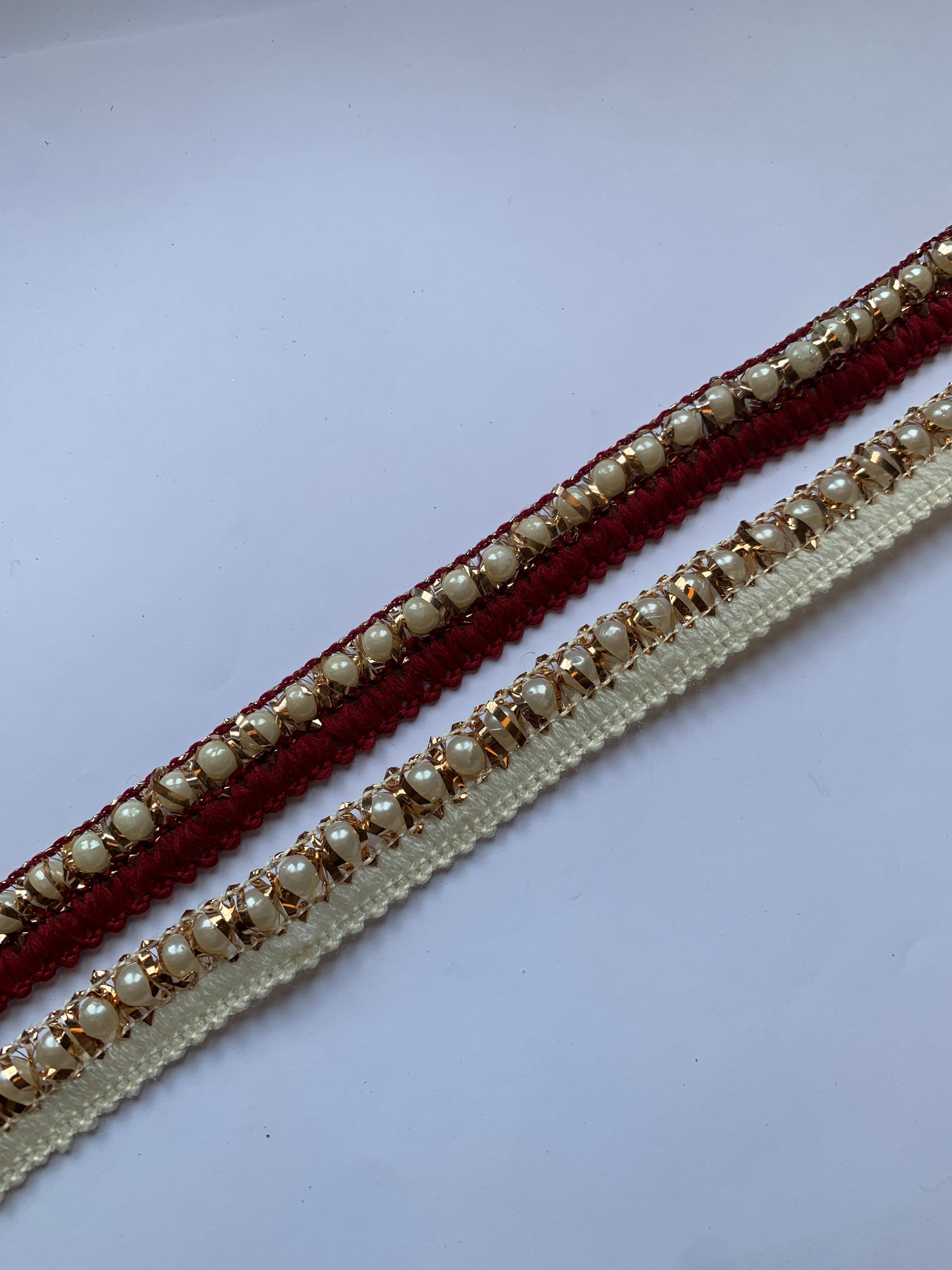 Handcrafted Pearl and Zari Braided Border Trim for Home Decor and Crafts