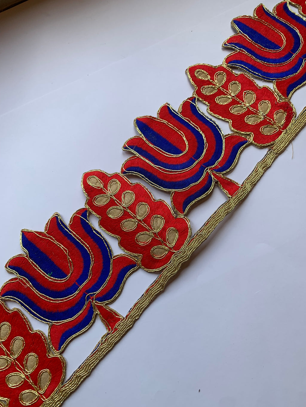 Traditional Indian Zardozi and Gota Patti Embroidered Floral Trim