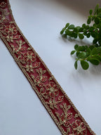 Multi-Color Floral Embroidered Net Lace Trim with Zari Work