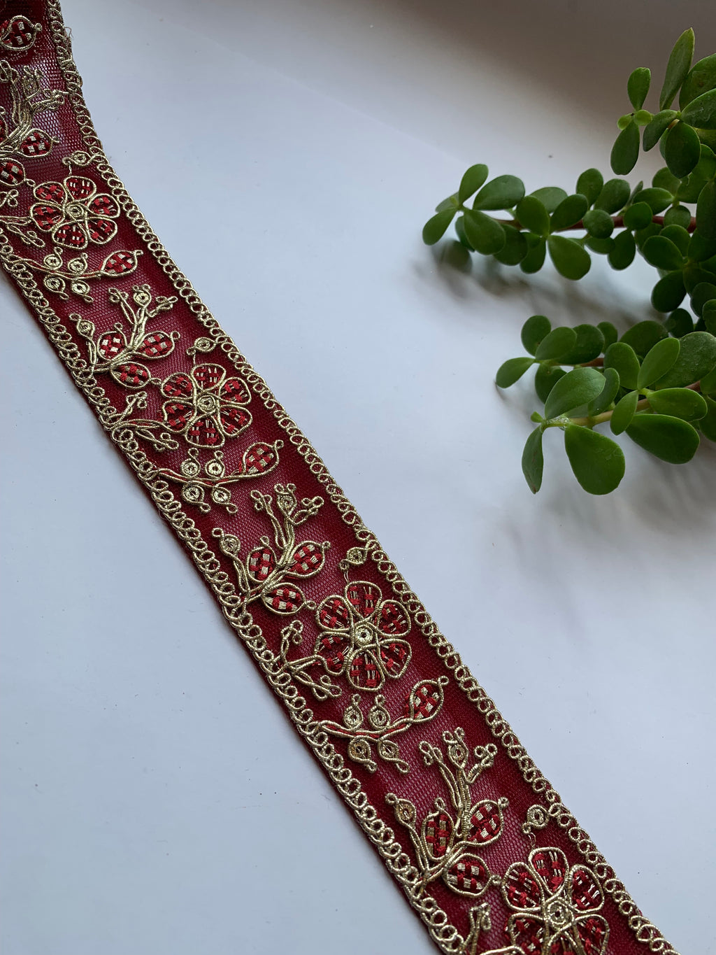 Multi-Color Floral Embroidered Net Lace Trim with Zari Work