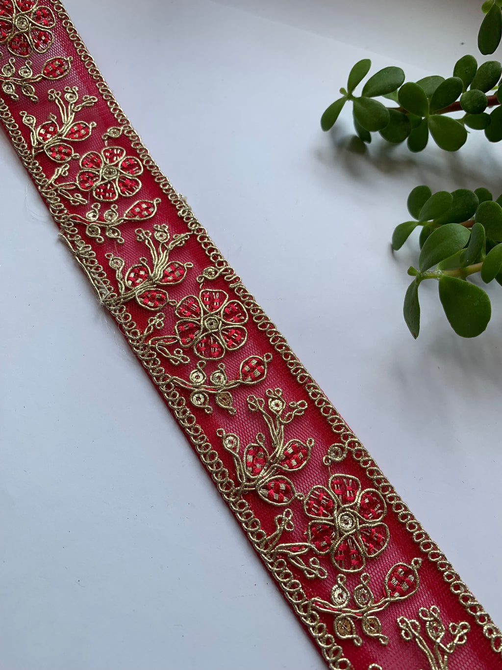 Multi-Color Floral Embroidered Net Lace Trim with Zari Work