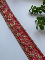 Multi-Color Floral Embroidered Net Lace Trim with Zari Work