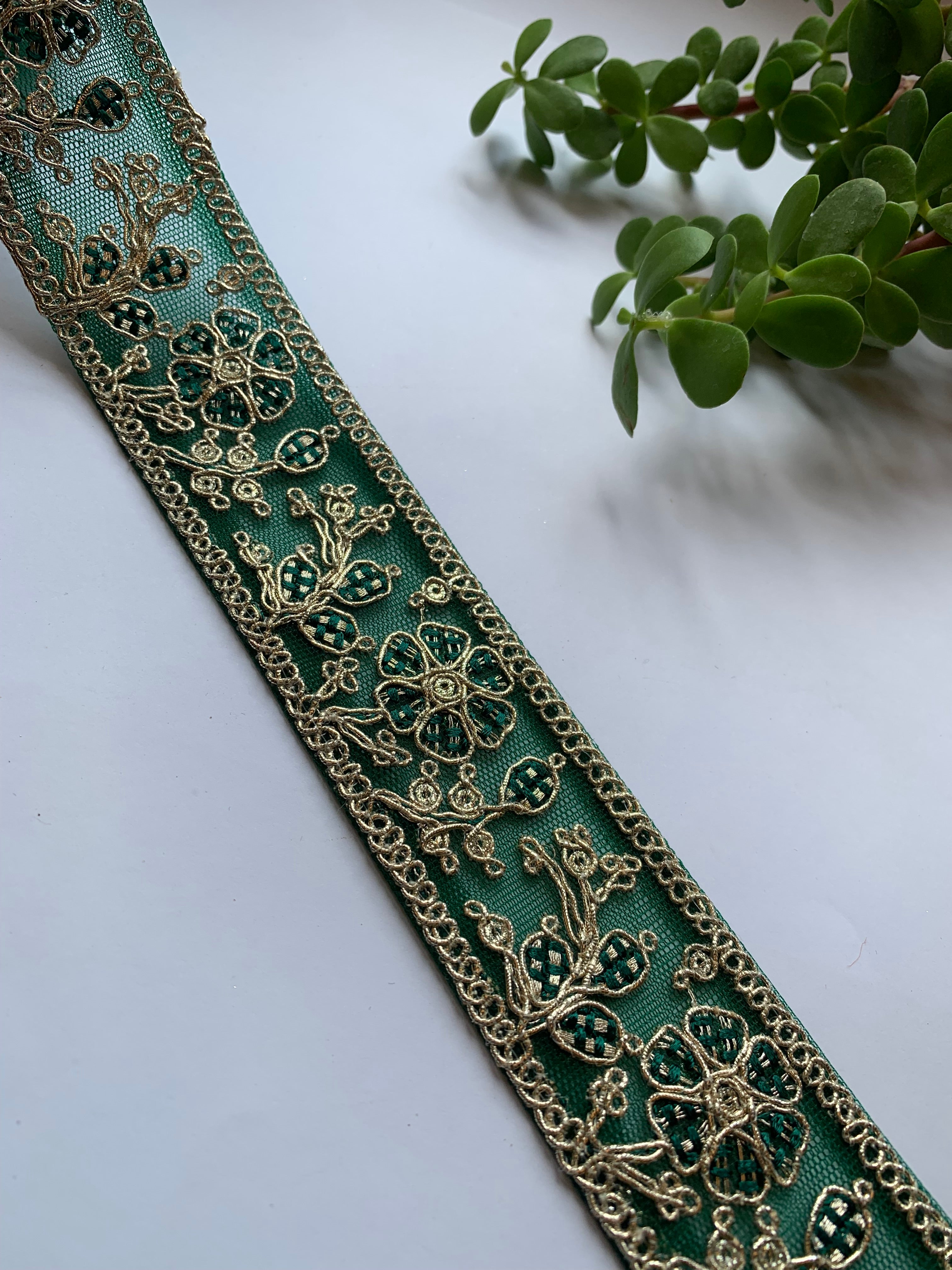 Multi-Color Floral Embroidered Net Lace Trim with Zari Work