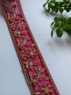 Multi-Color Floral Embroidered Net Lace Trim with Zari Work