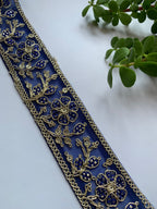 Multi-Color Floral Embroidered Net Lace Trim with Zari Work