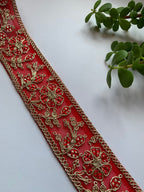 Multi-Color Floral Embroidered Net Lace Trim with Zari Work