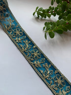 Multi-Color Floral Embroidered Net Lace Trim with Zari Work