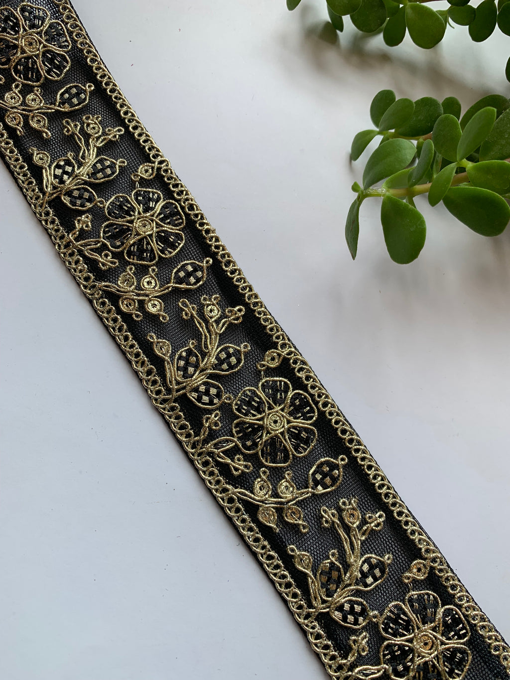 Multi-Color Floral Embroidered Net Lace Trim with Zari Work