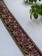 Multi-Color Floral Embroidered Net Lace Trim with Zari Work