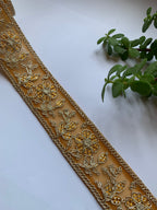 Multi-Color Floral Embroidered Net Lace Trim with Zari Work