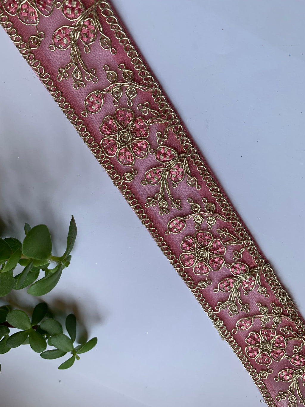 Multi-Color Floral Embroidered Net Lace Trim with Zari Work