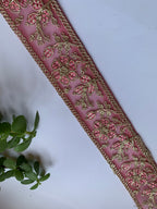 Multi-Color Floral Embroidered Net Lace Trim with Zari Work