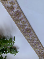Multi-Color Floral Embroidered Net Lace Trim with Zari Work
