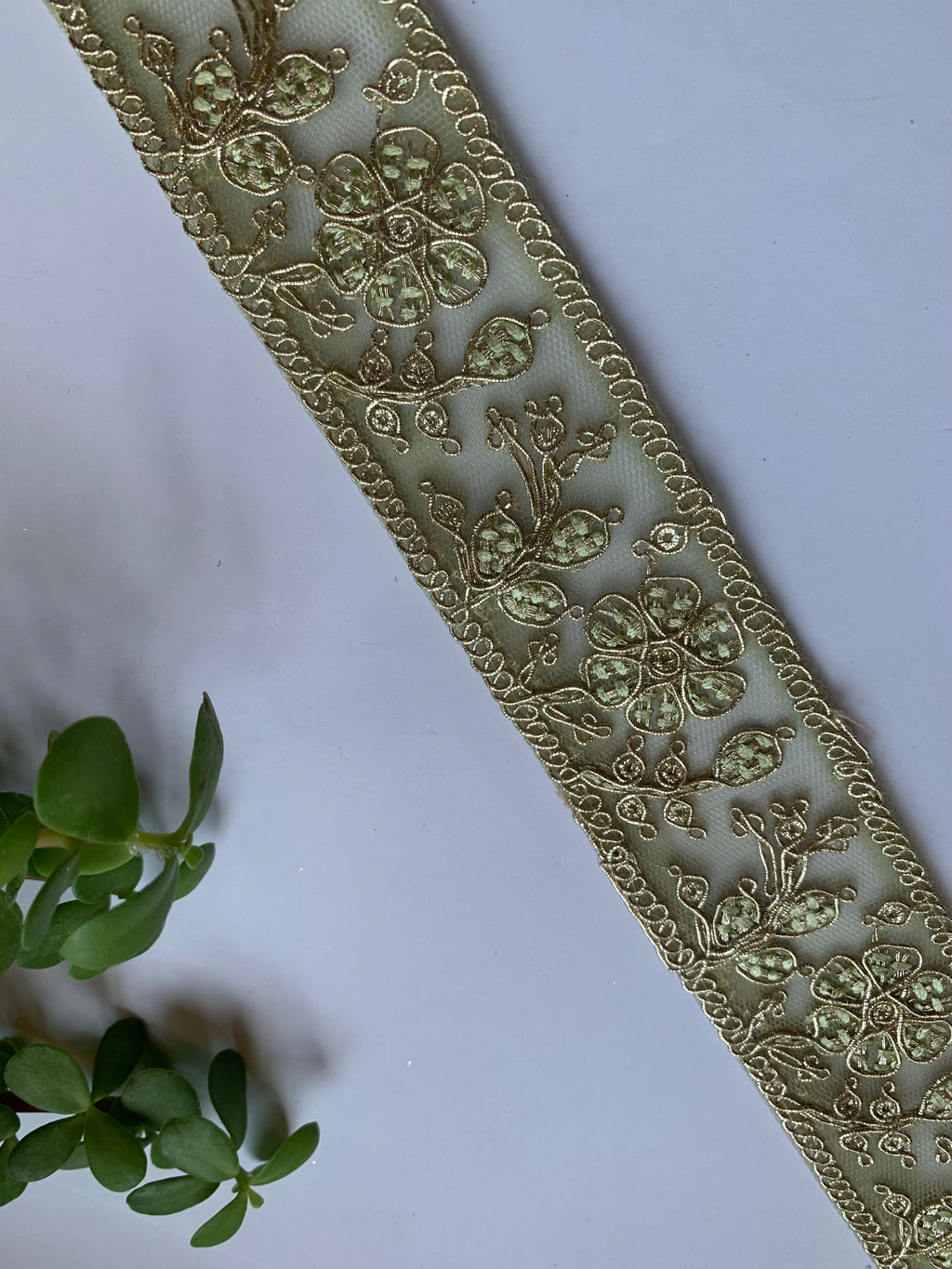 Multi-Color Floral Embroidered Net Lace Trim with Zari Work