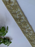 Multi-Color Floral Embroidered Net Lace Trim with Zari Work