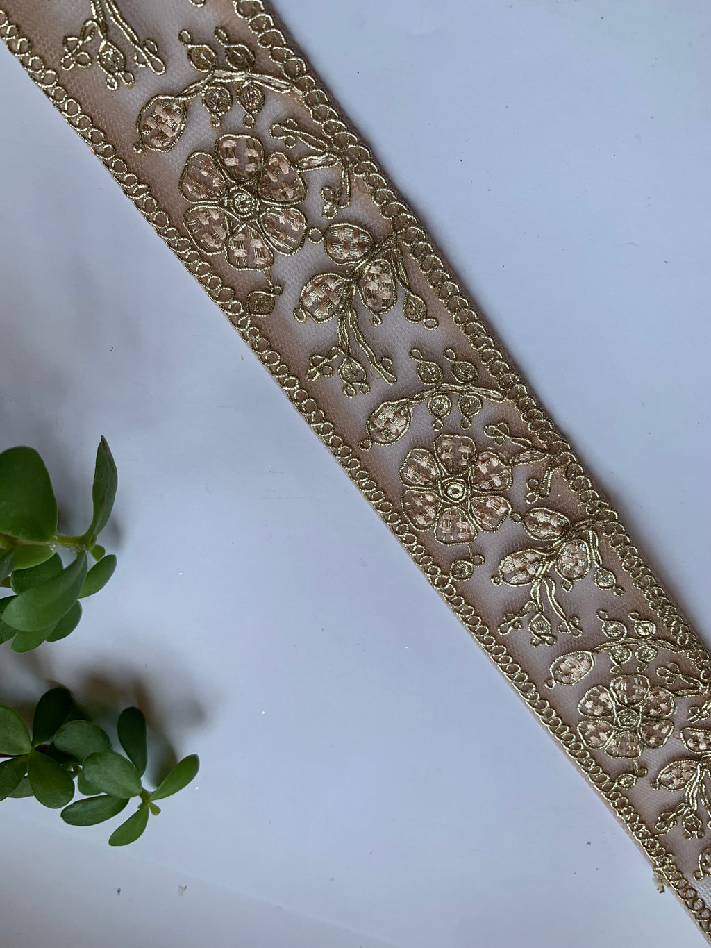 Multi-Color Floral Embroidered Net Lace Trim with Zari Work