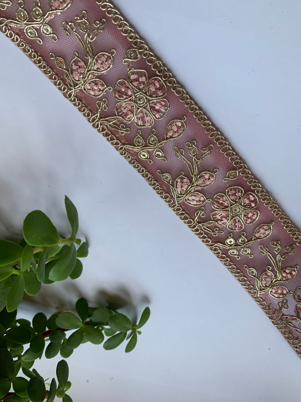 Multi-Color Floral Embroidered Net Lace Trim with Zari Work