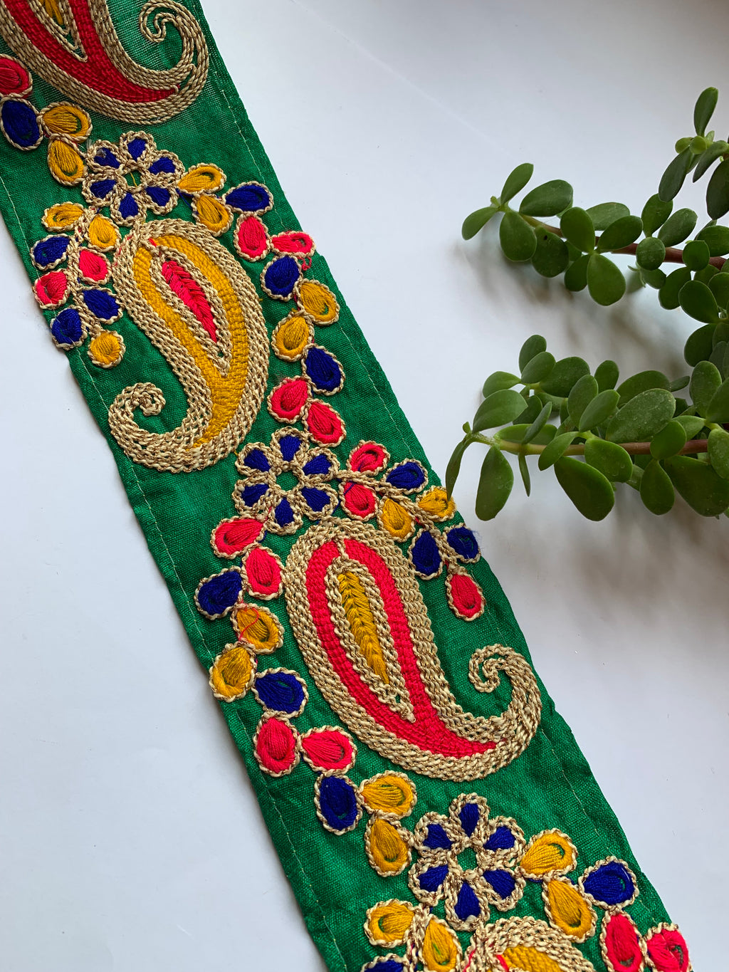 Premium Multicolored Paisley & Floral Embroidered Silk Lace Trim
