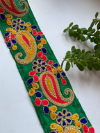 Premium Multicolored Paisley & Floral Embroidered Silk Lace Trim