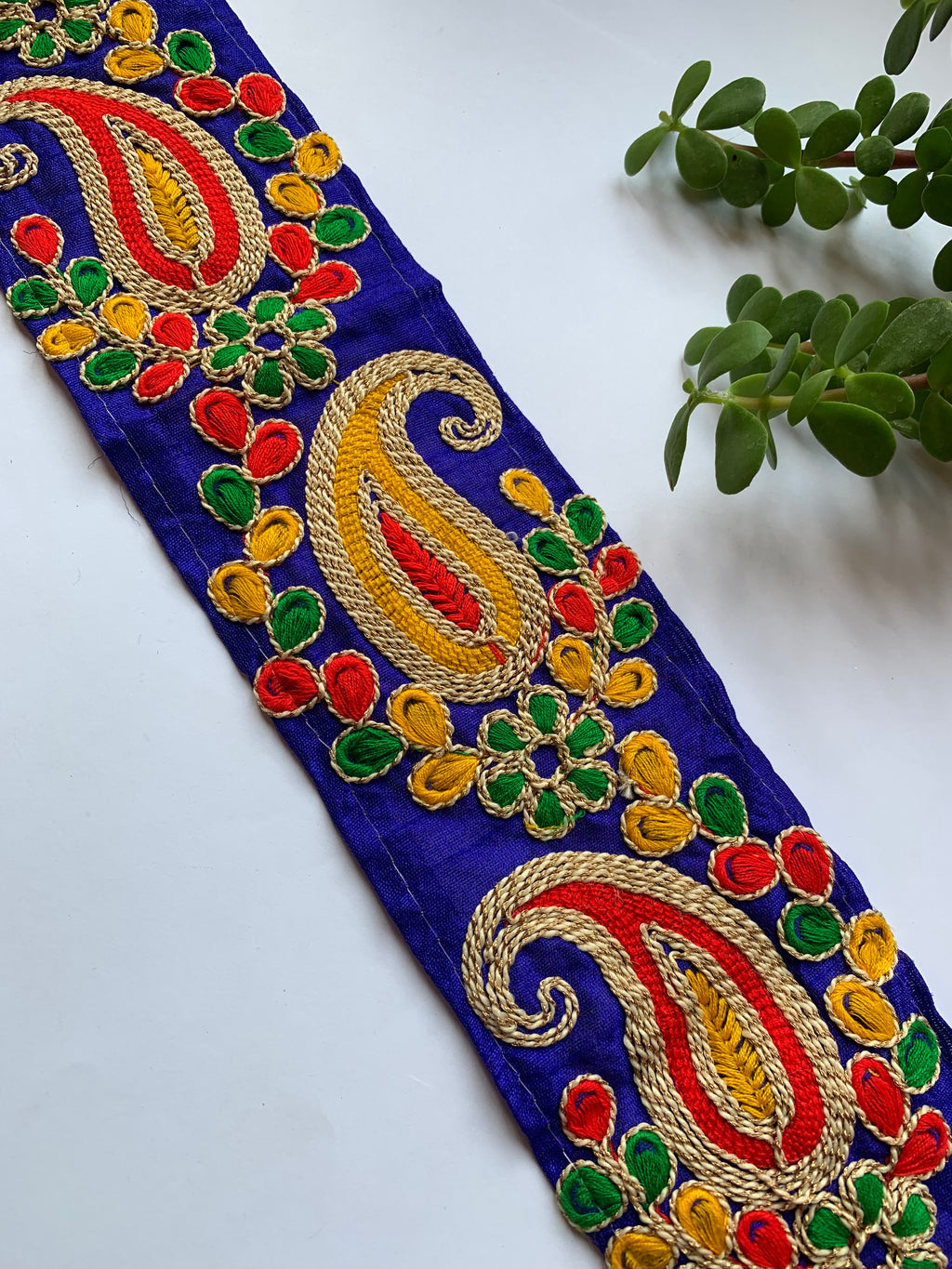 Premium Multicolored Paisley & Floral Embroidered Silk Lace Trim