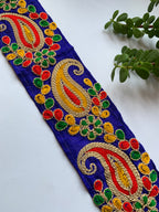 Premium Multicolored Paisley & Floral Embroidered Silk Lace Trim