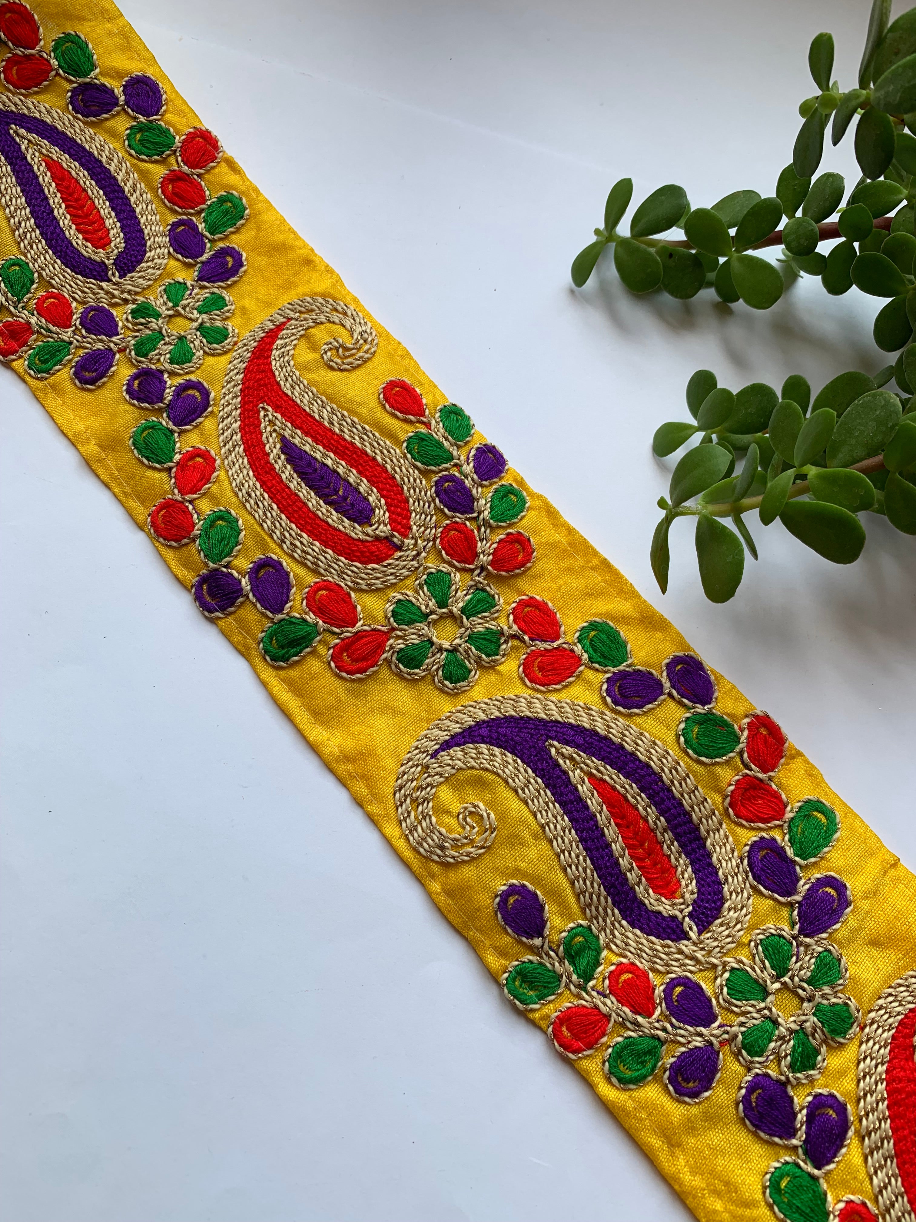Premium Multicolored Paisley & Floral Embroidered Silk Lace Trim