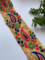 Premium Multicolored Paisley & Floral Embroidered Silk Lace Trim