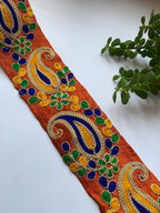 Premium Multicolored Paisley & Floral Embroidered Silk Lace Trim