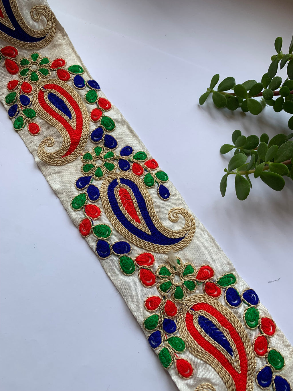 Premium Multicolored Paisley & Floral Embroidered Silk Lace Trim