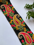 Premium Multicolored Paisley & Floral Embroidered Silk Lace Trim