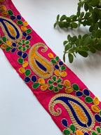 Premium Multicolored Paisley & Floral Embroidered Silk Lace Trim