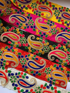 Premium Multicolored Paisley & Floral Embroidered Silk Lace Trim