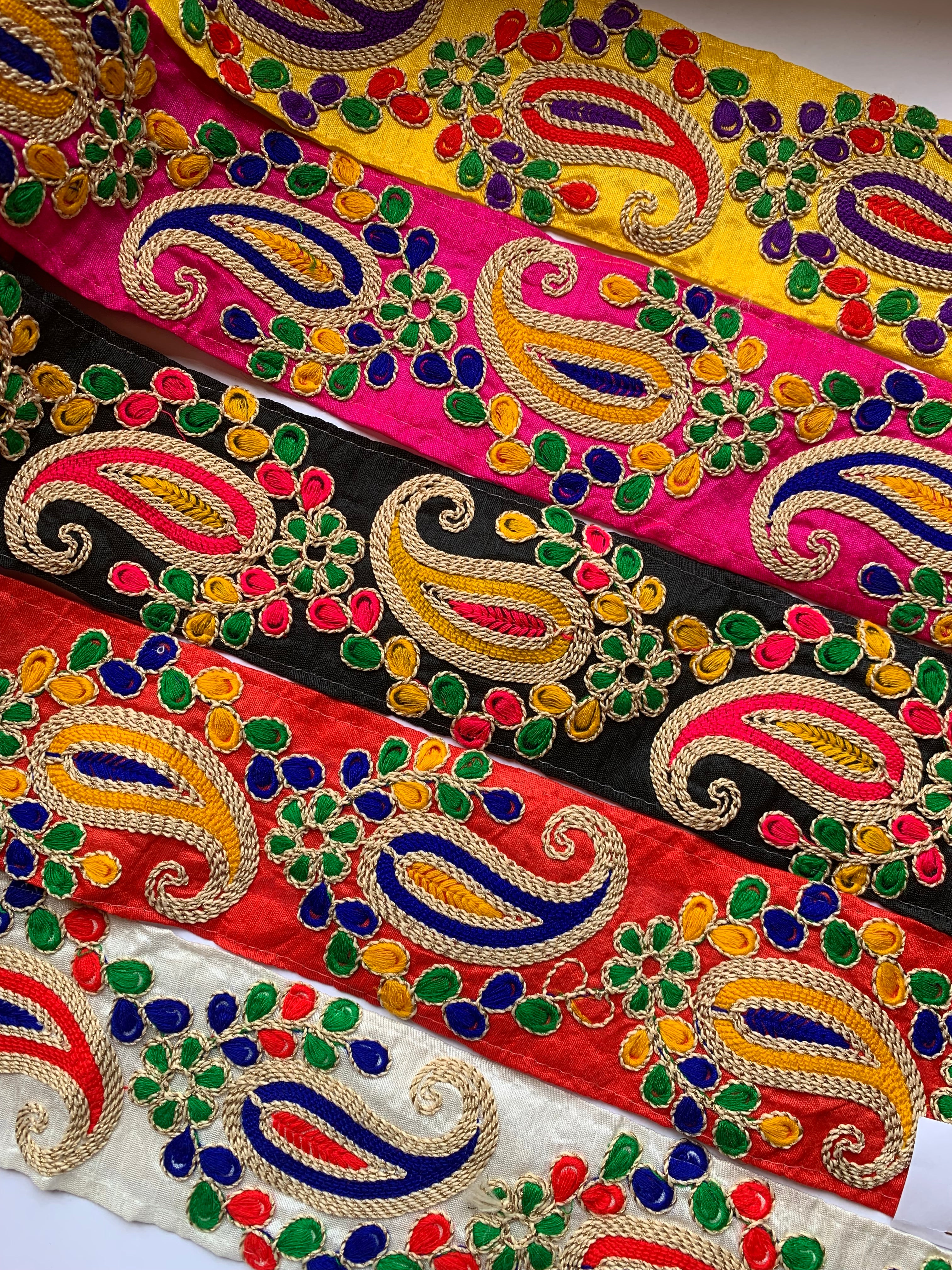 Premium Multicolored Paisley & Floral Embroidered Silk Lace Trim