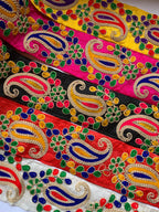 Premium Multicolored Paisley & Floral Embroidered Silk Lace Trim