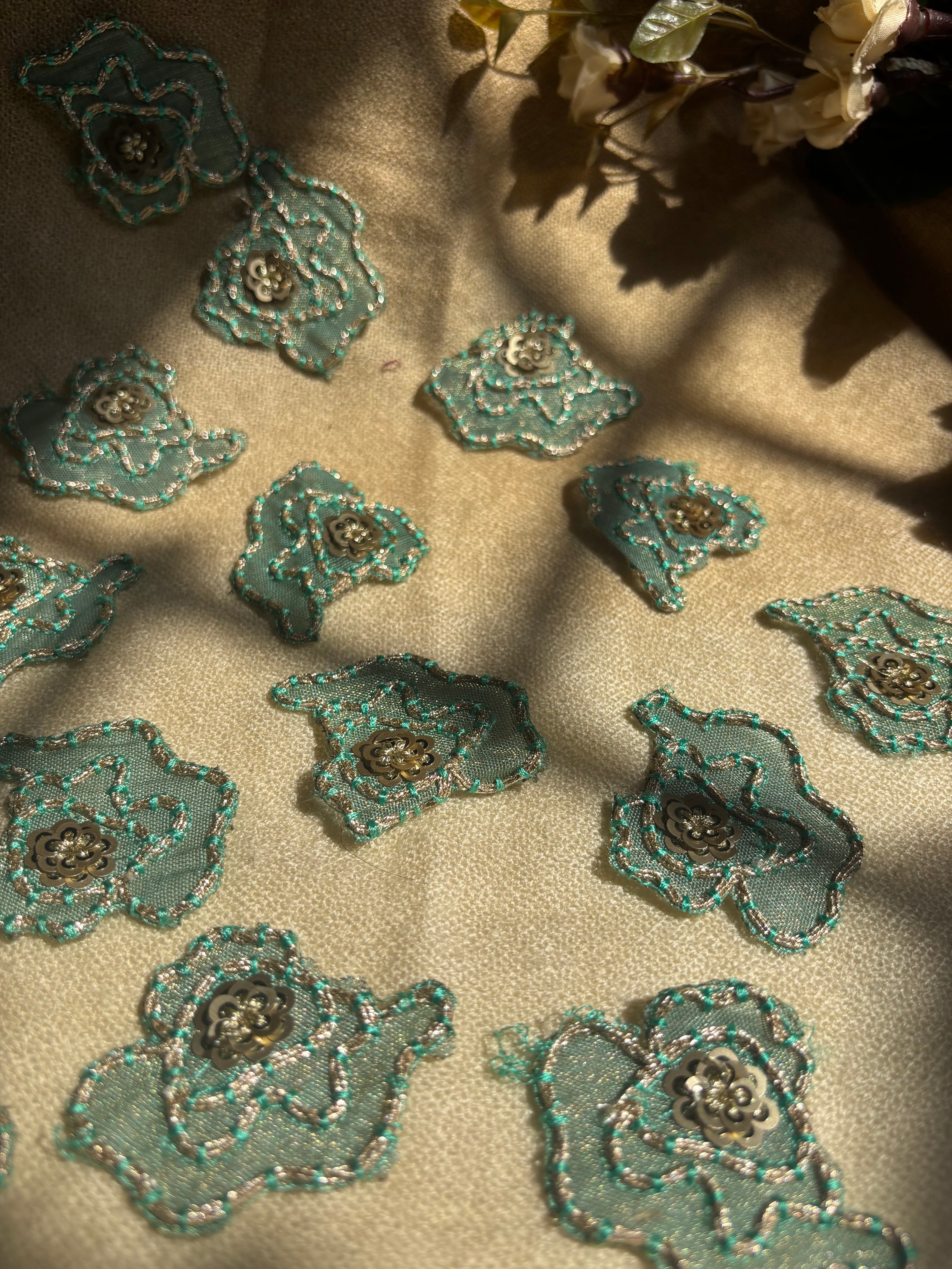 Teal Floral with Sequin Center patch