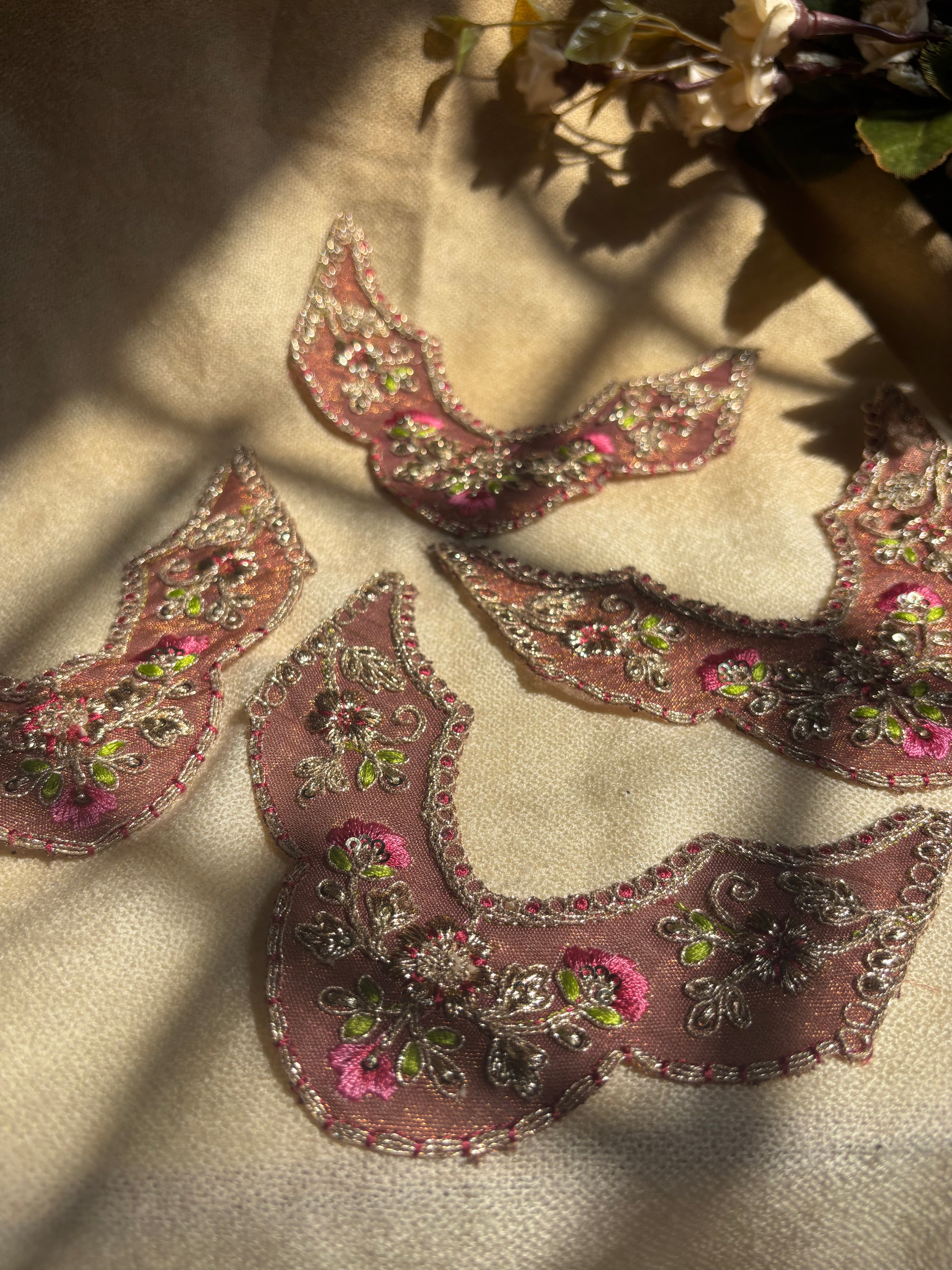 Regal Zari Floral Crescent Embroidered Patch