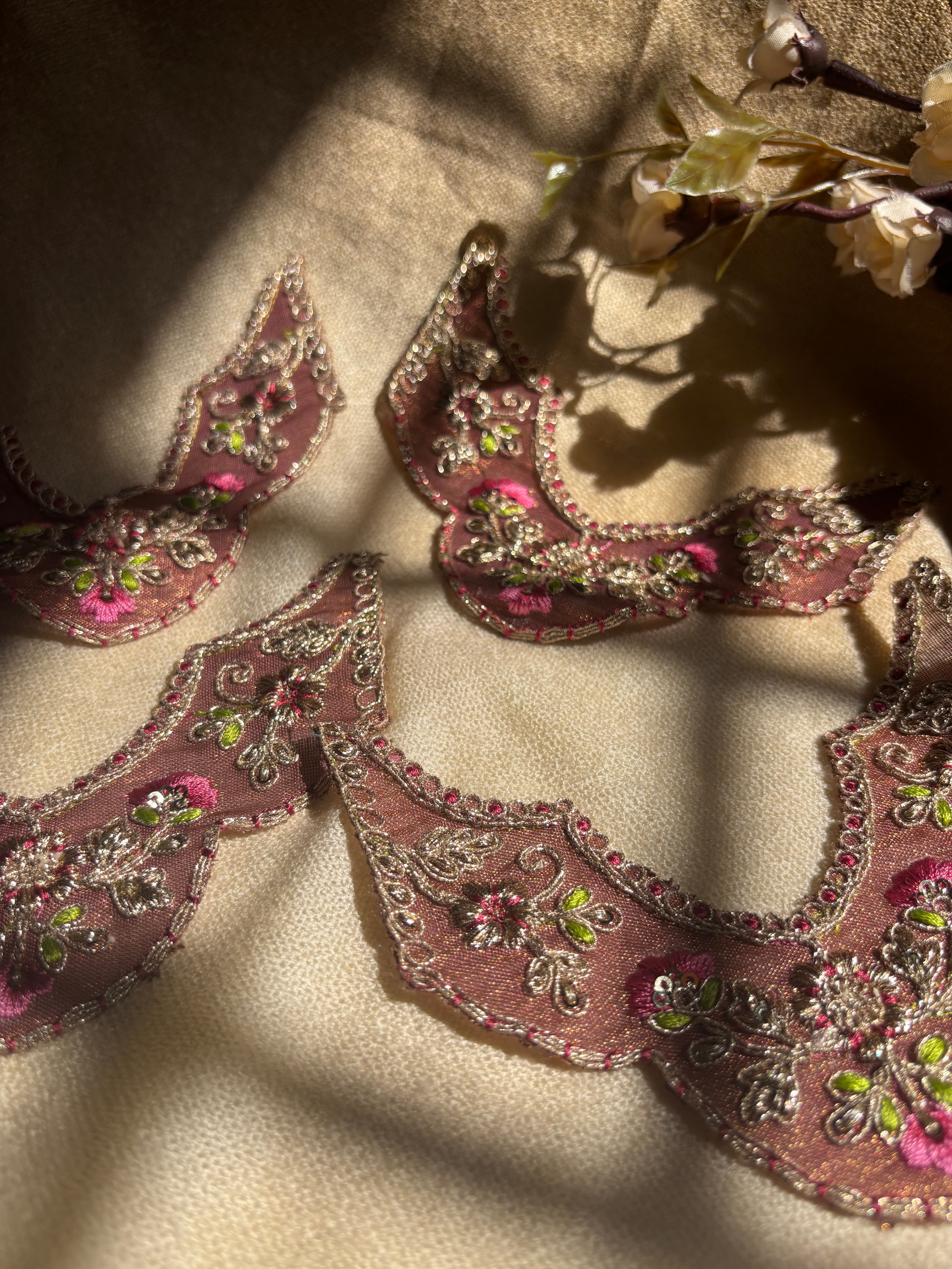 Regal Zari Floral Crescent Embroidered Patch
